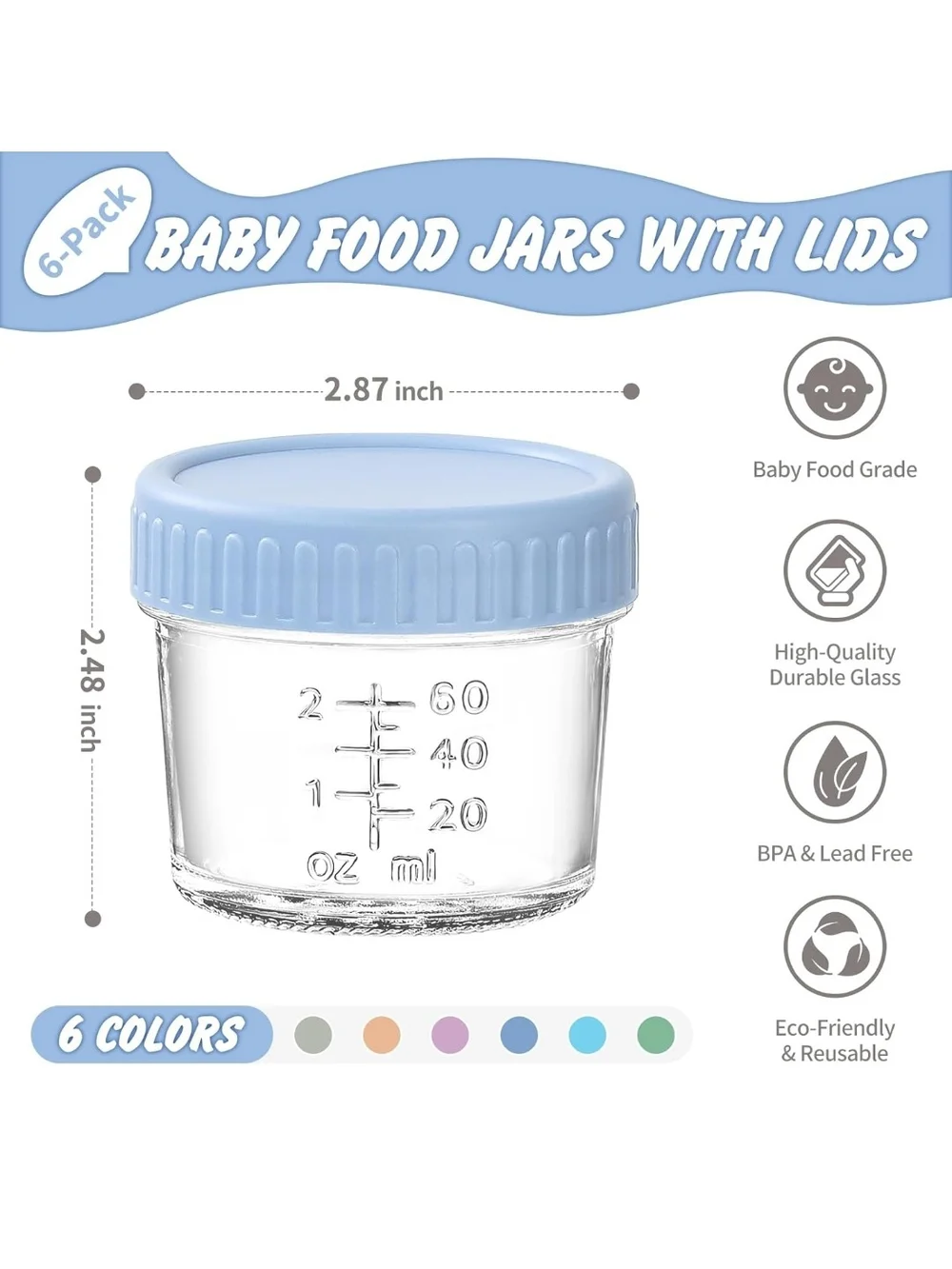 Baby Food Storage Jars with Pastel Silicone Lids - Set of 4